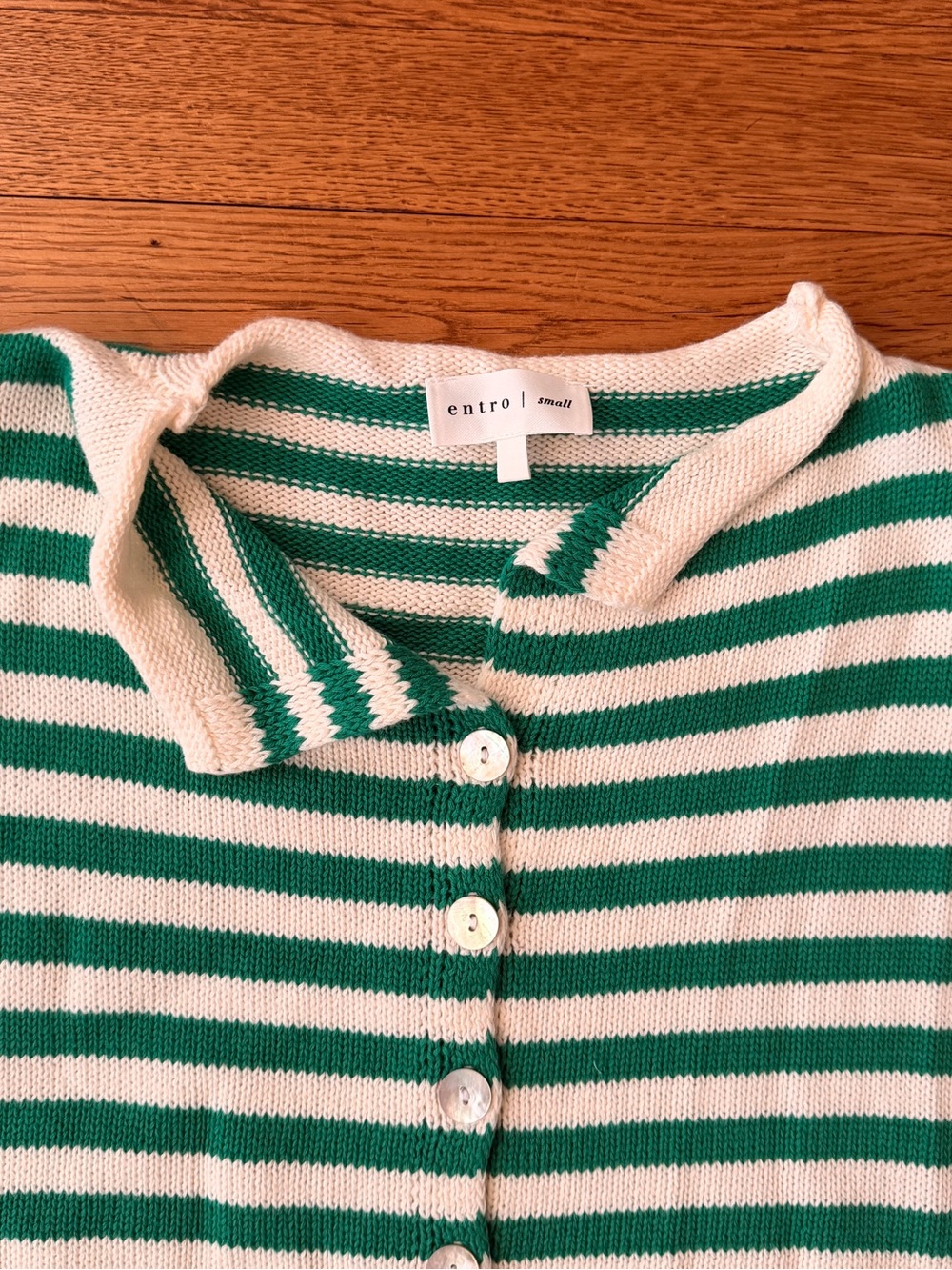 ANTHROPOLOGIE Green and Cream Striped Knit Button-Front Sweater Vest - Picture 2 of 5